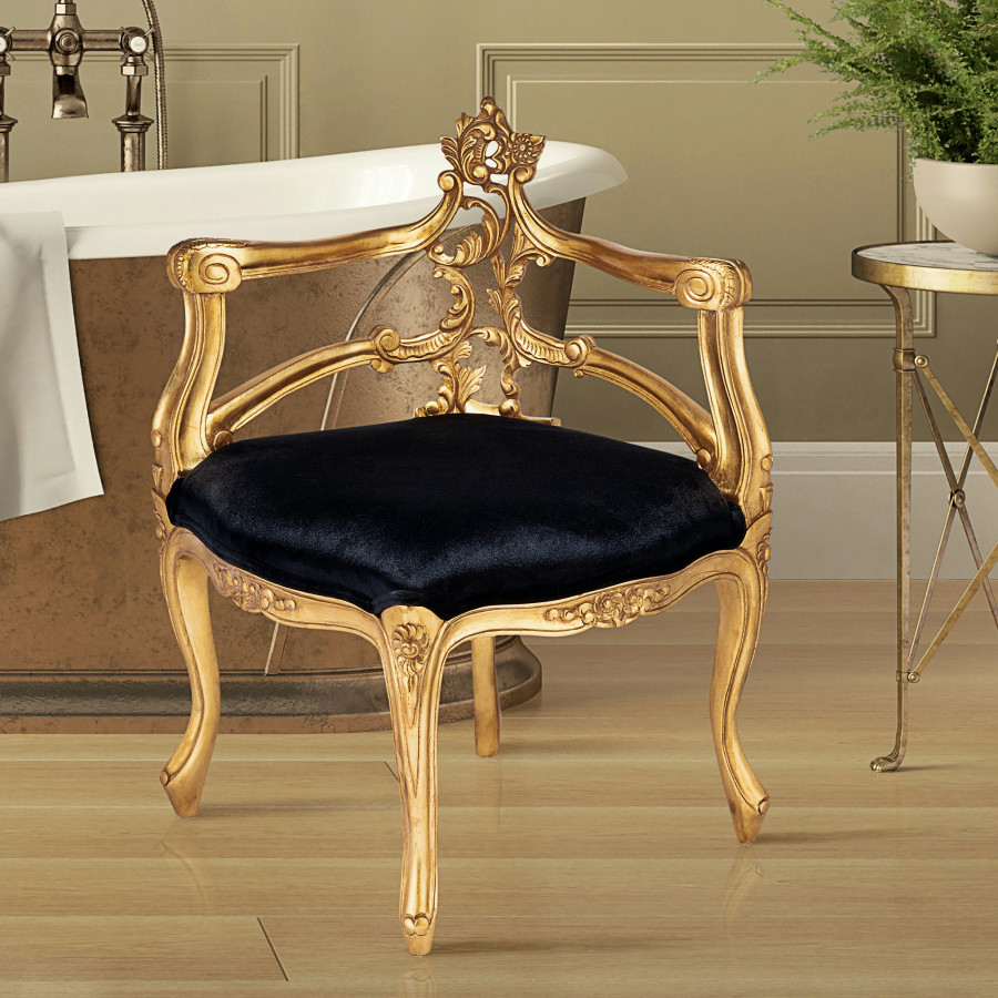 Toscano - French Salon Slipper Chair in Ebony/Gold, Velvet/Mahogany