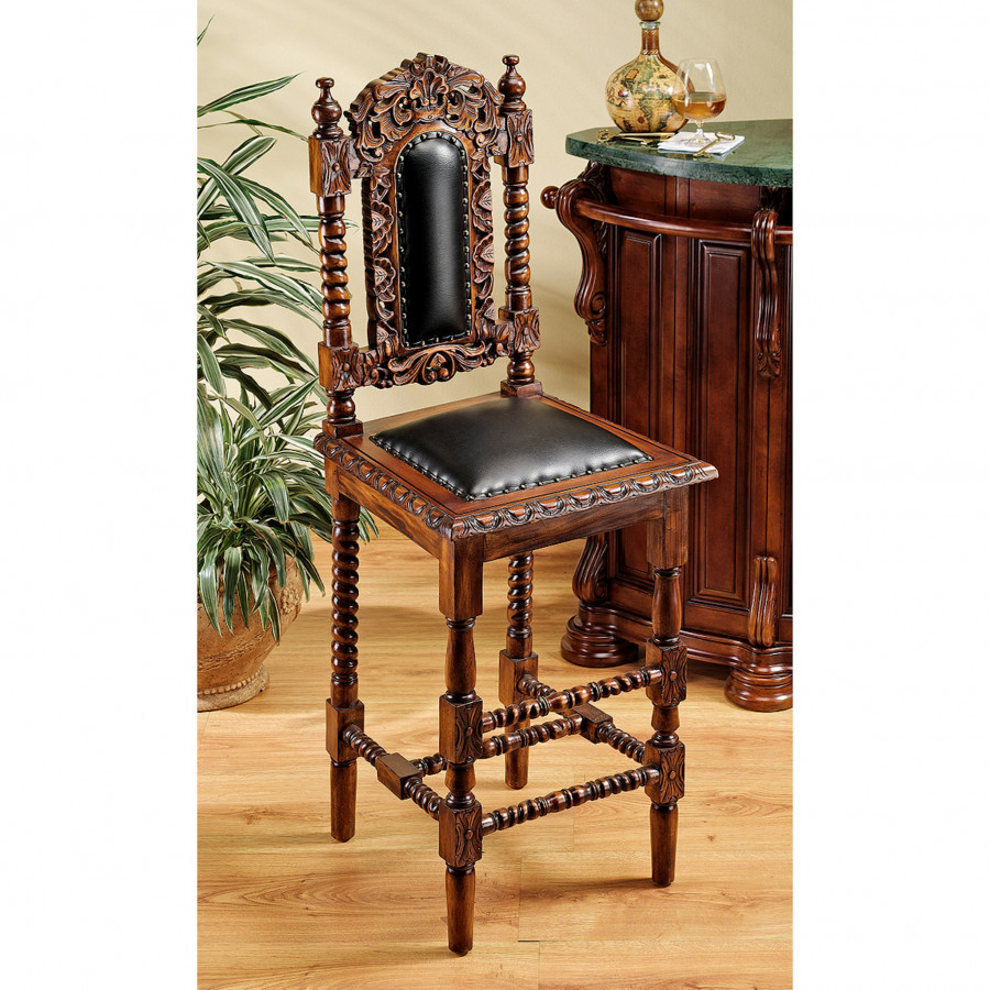 Toscano - Charles II Gothic Bar Stool in Walnut, Mahogany