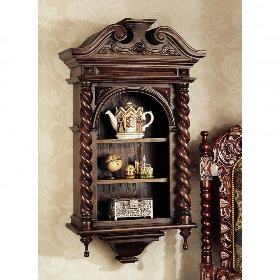 Toscano - Charles II Wall Curio Cabinet in Walnut, Mahogany