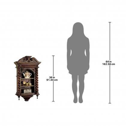 Toscano - Charles II Wall Curio Cabinet in Walnut, Mahogany
