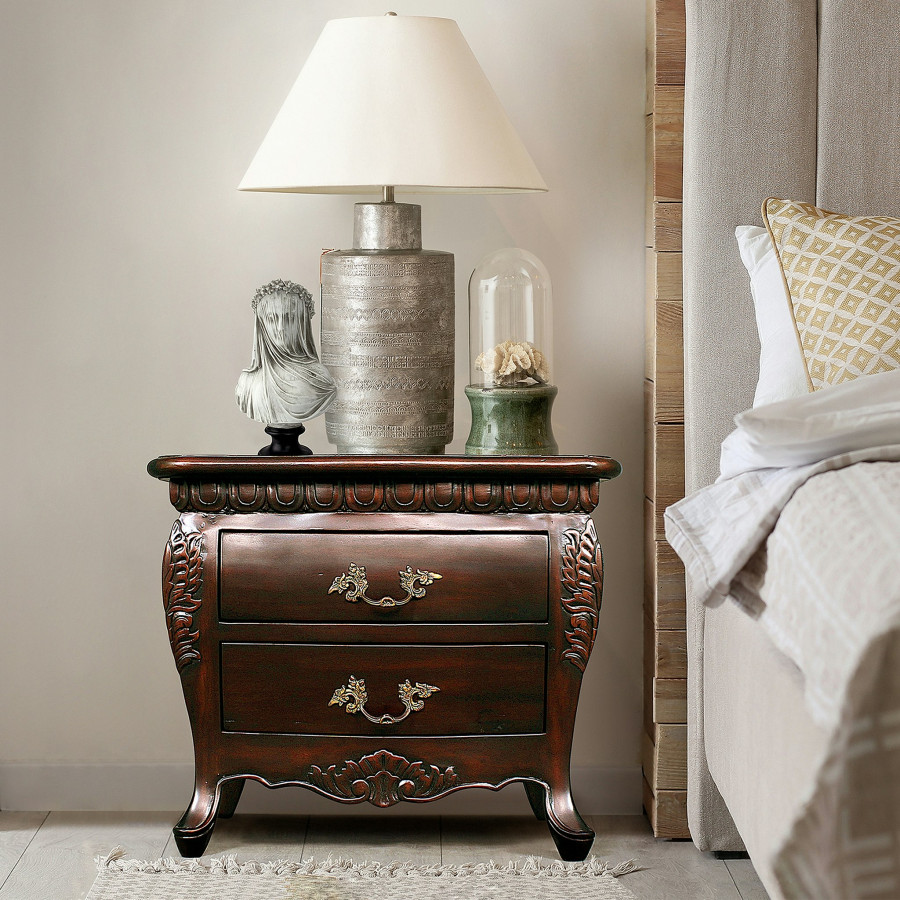 Toscano - Sorbonne French Nightstand Bombe Table in Walnut, Mahogany