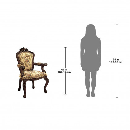 Toscano - Carved Rocaille Chair in Beige, Fabric/Mahogany