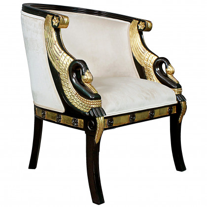 Toscano - Neoclassical Graceful Swans Tub Chair in Ivory, Velvet