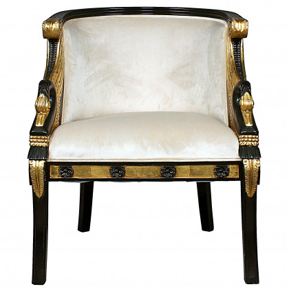 Toscano - Neoclassical Graceful Swans Tub Chair in Ivory, Velvet