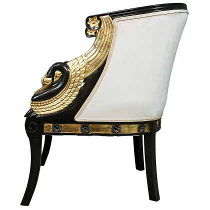 Toscano - Neoclassical Graceful Swans Tub Chair in Ivory, Velvet
