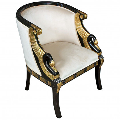 Toscano - Neoclassical Graceful Swans Tub Chair in Ivory, Velvet