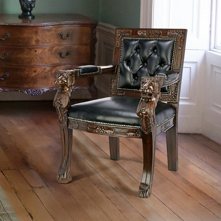 Toscano Beardsley Lion Armchair - Black, Mahogany/Leather