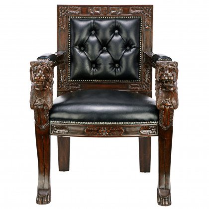 Toscano Beardsley Lion Armchair - Black, Mahogany/Leather
