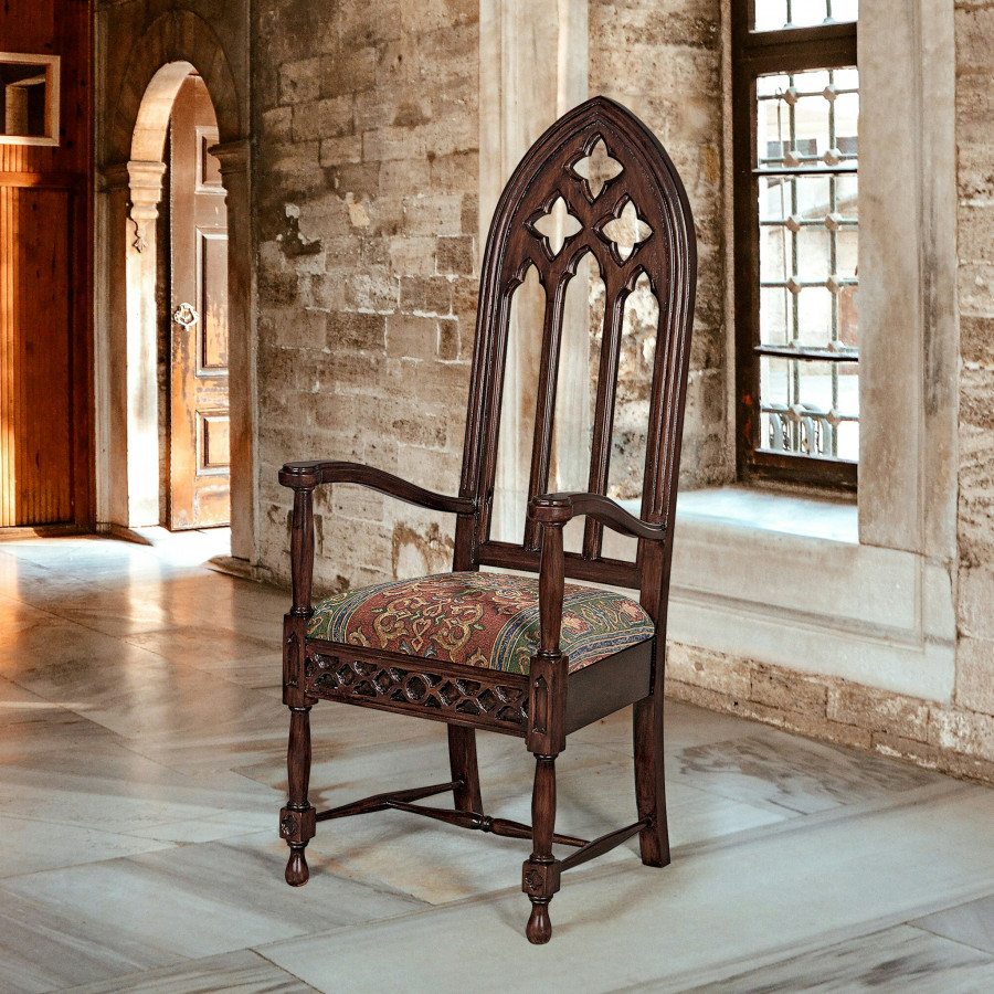 Toscano - Viollet-le-Duc Cathedral Armchair in Mahogany