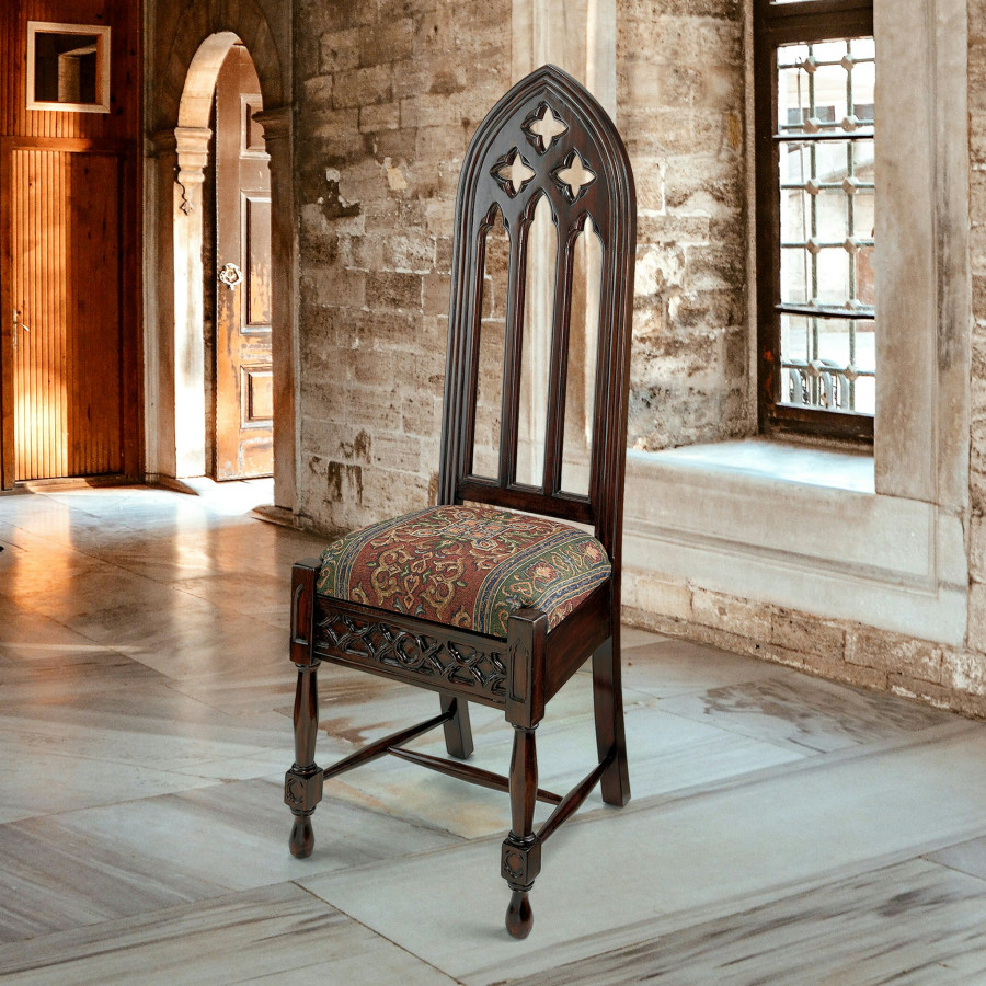 Toscano - Viollet-le-Duc Gothic Cathedral Side Chair in Mahogany