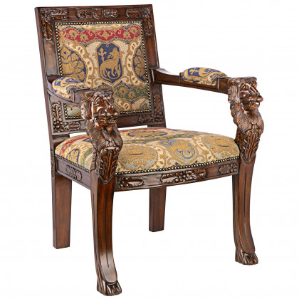 Toscano Beardsley Lion Armchair - Brown, Mahogany/Fabric