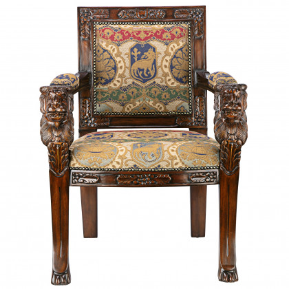 Toscano Beardsley Lion Armchair - Brown, Mahogany/Fabric