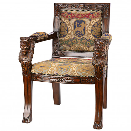Toscano Beardsley Lion Armchair - Brown, Mahogany/Fabric