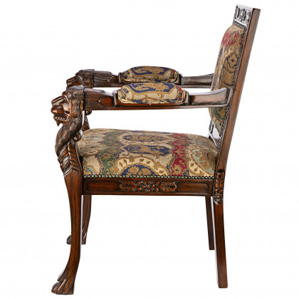 Toscano Beardsley Lion Armchair - Brown, Mahogany/Fabric