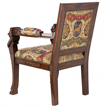 Toscano Beardsley Lion Armchair - Brown, Mahogany/Fabric