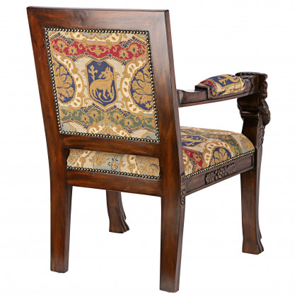 Toscano Beardsley Lion Armchair - Brown, Mahogany/Fabric