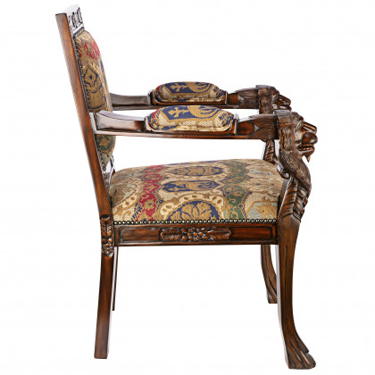 Toscano Beardsley Lion Armchair - Brown, Mahogany/Fabric