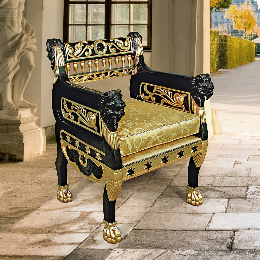 Toscano - Caesar Royal Lions Hand-Carved Throne Chair — Black/Gold, Mahogany