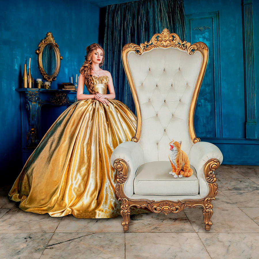 Toscano - Contessa Stylish Baroque Throne Chair in Ivory, Velvet