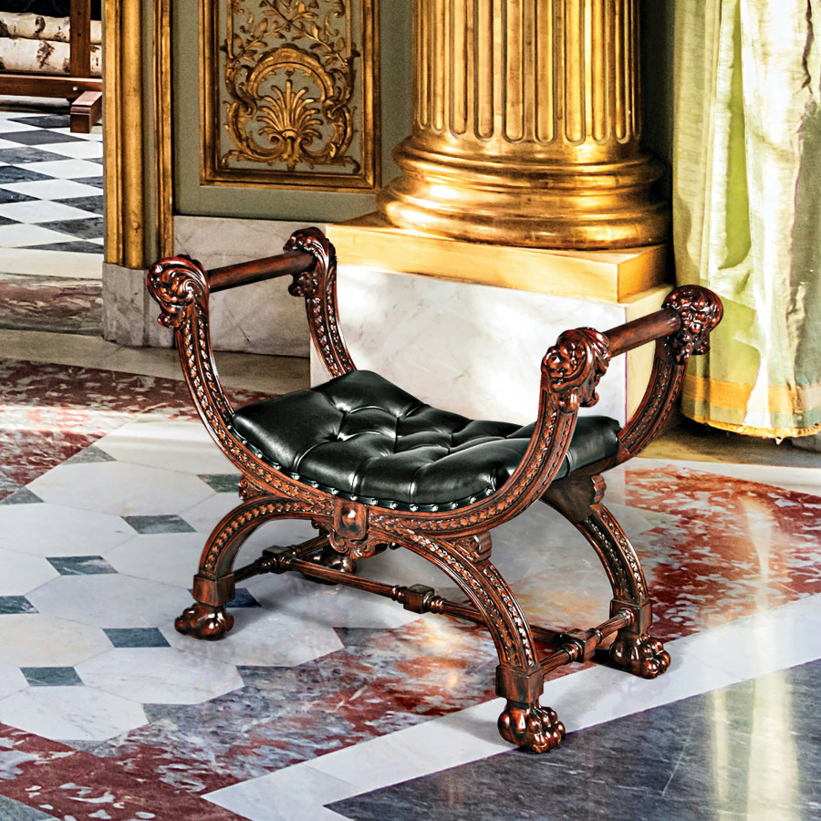 Toscano - Master Study Bench Tabouret in Cherry, Mahogany/Leather