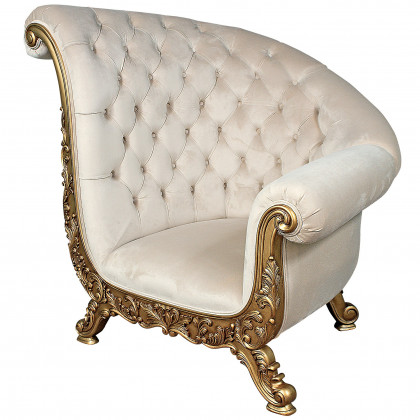 Toscano - Lombard Art Deco Winged Sofa Chair in Ivory, Velvet