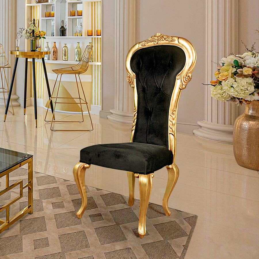 Toscano - Delacroix Gilded Side Chair in Ebony, Velvet/Mahogany