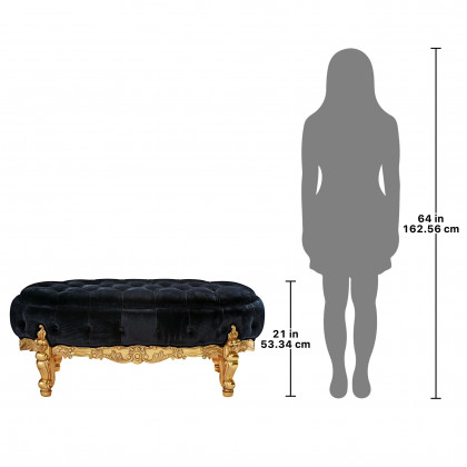 Toscano - 7th Arrondissement Tufted Oval Bench in Ebony/Gold, Velvet/Mahogany