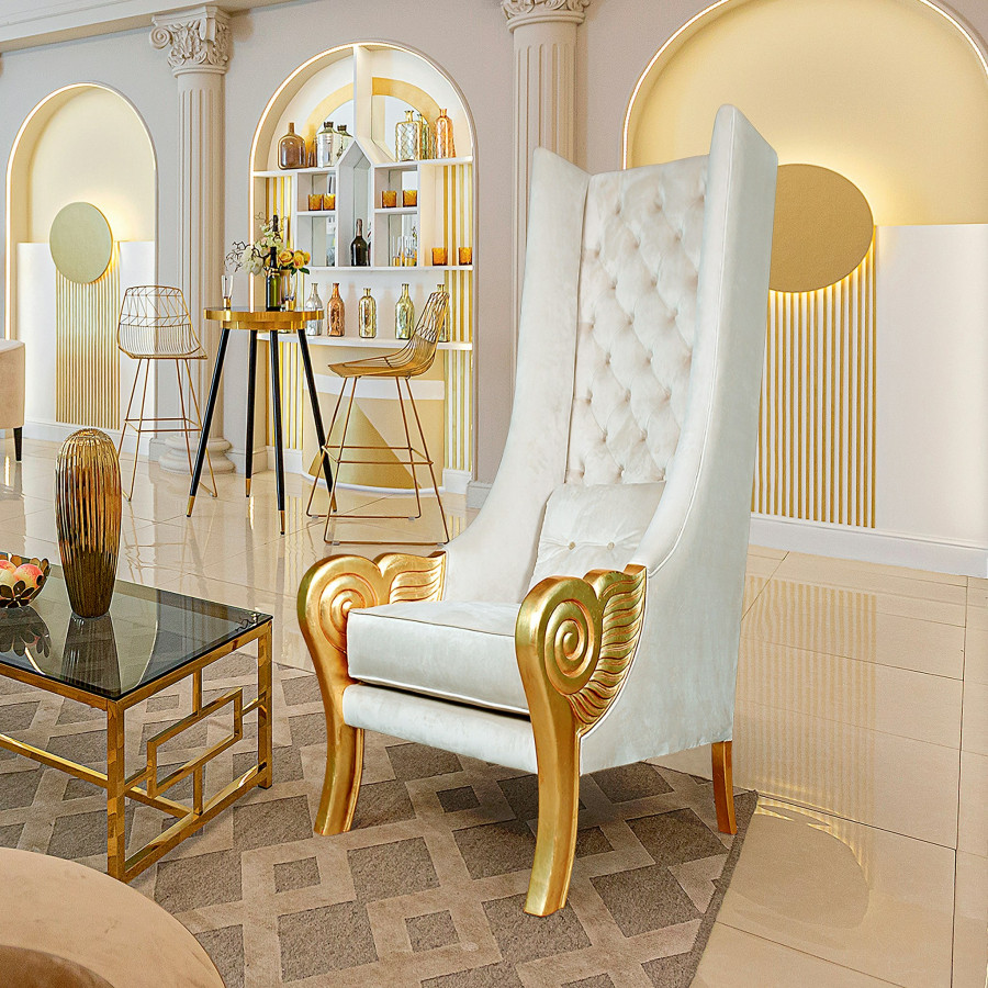 Toscano - Eros Winged Contemporary Throne Chair in Ivory, Velvet