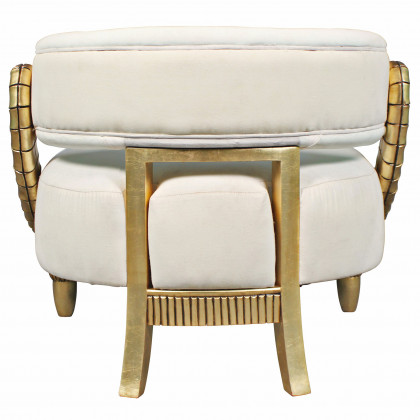 Toscano - Contemporary Ammon Horn Tub Chair in Ivory/Gold, Velvet/Mahogany