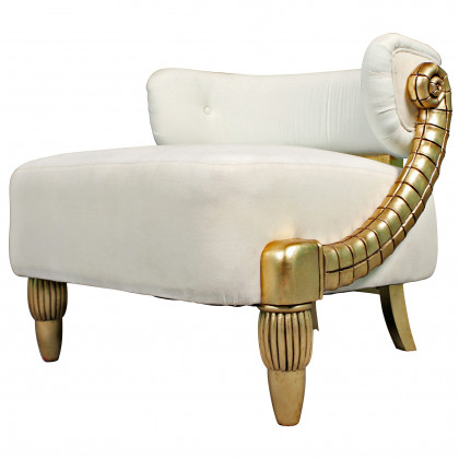 Toscano - Contemporary Ammon Horn Tub Chair in Ivory/Gold, Velvet/Mahogany