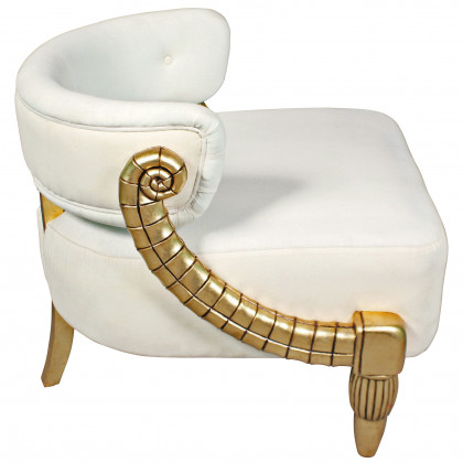 Toscano - Contemporary Ammon Horn Tub Chair in Ivory/Gold, Velvet/Mahogany
