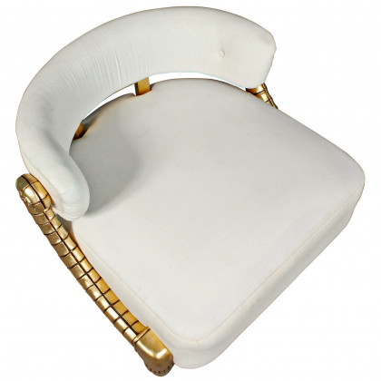 Toscano - Contemporary Ammon Horn Tub Chair in Ivory/Gold, Velvet/Mahogany