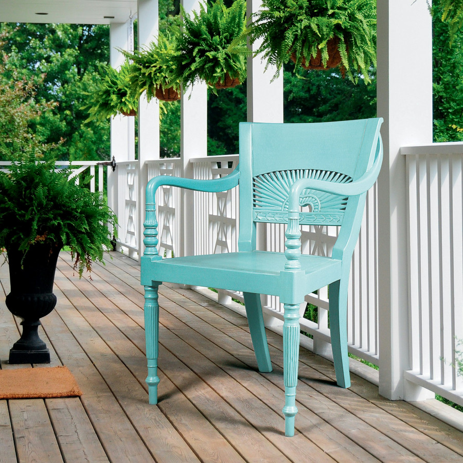 Toscano - British Colonial Savannah Sunburst Accent Chair in Blue, Mahogany