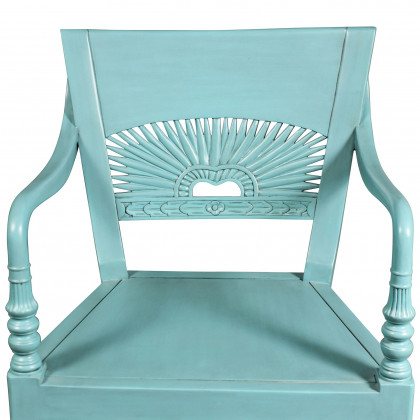 Toscano - British Colonial Savannah Sunburst Accent Chair in Blue, Mahogany