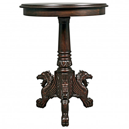 Toscano - Medival Heraldic Dragon End Table in Cherry, Mahogany