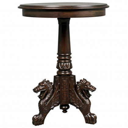 Toscano - Medival Heraldic Dragon End Table in Cherry, Mahogany