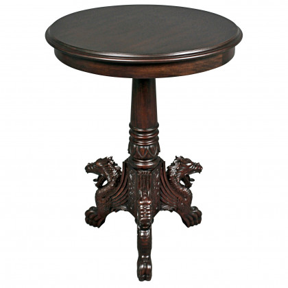 Toscano - Medival Heraldic Dragon End Table in Cherry, Mahogany