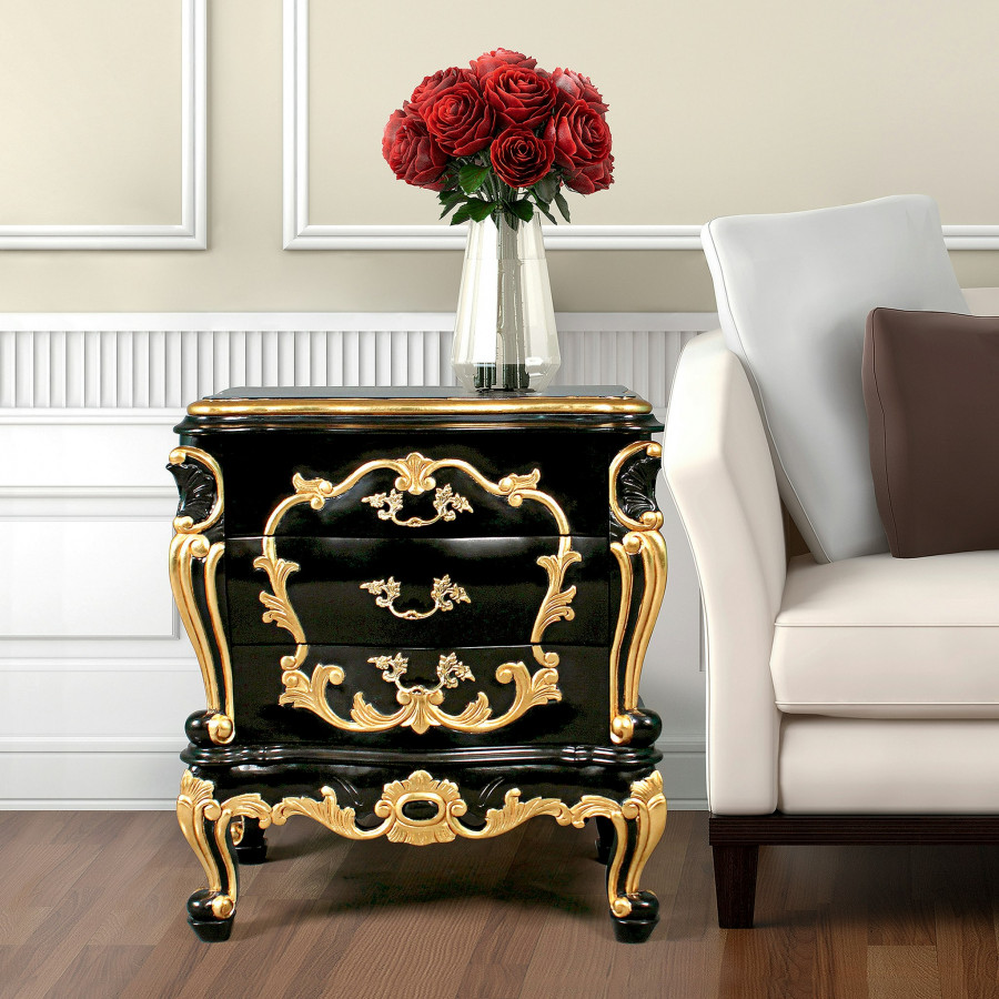 Toscano - Viennese Rococo Nightstand Side Table in  Mahogany