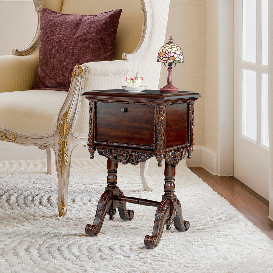 Toscano - Lady Rebecca Victorian-Style Bedside Table in Cherry, Mahogany