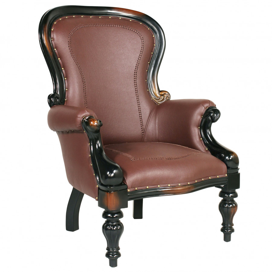 Toscano - Victorian-Style Wing Chair in Brown, Faux Leather