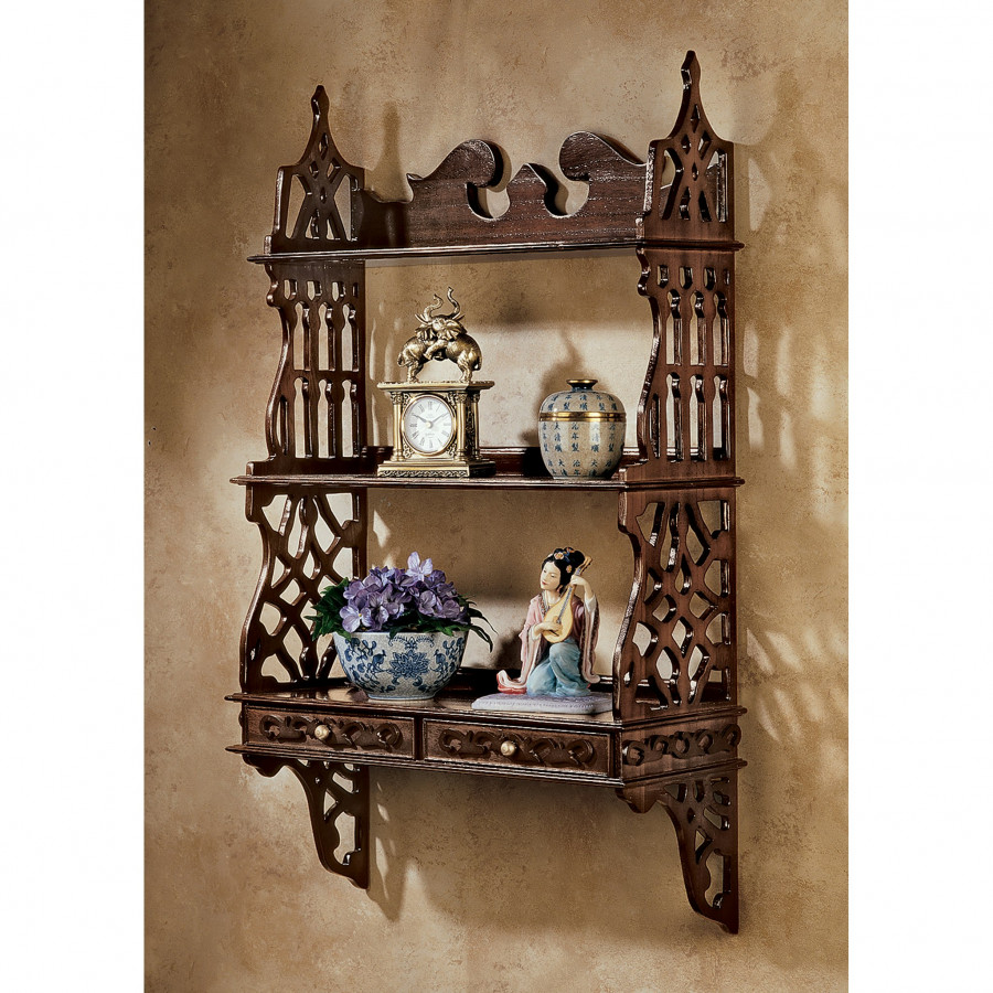 Toscano - Chinese Chippendale-Style Curio Shelves in Walnut, Mahogany