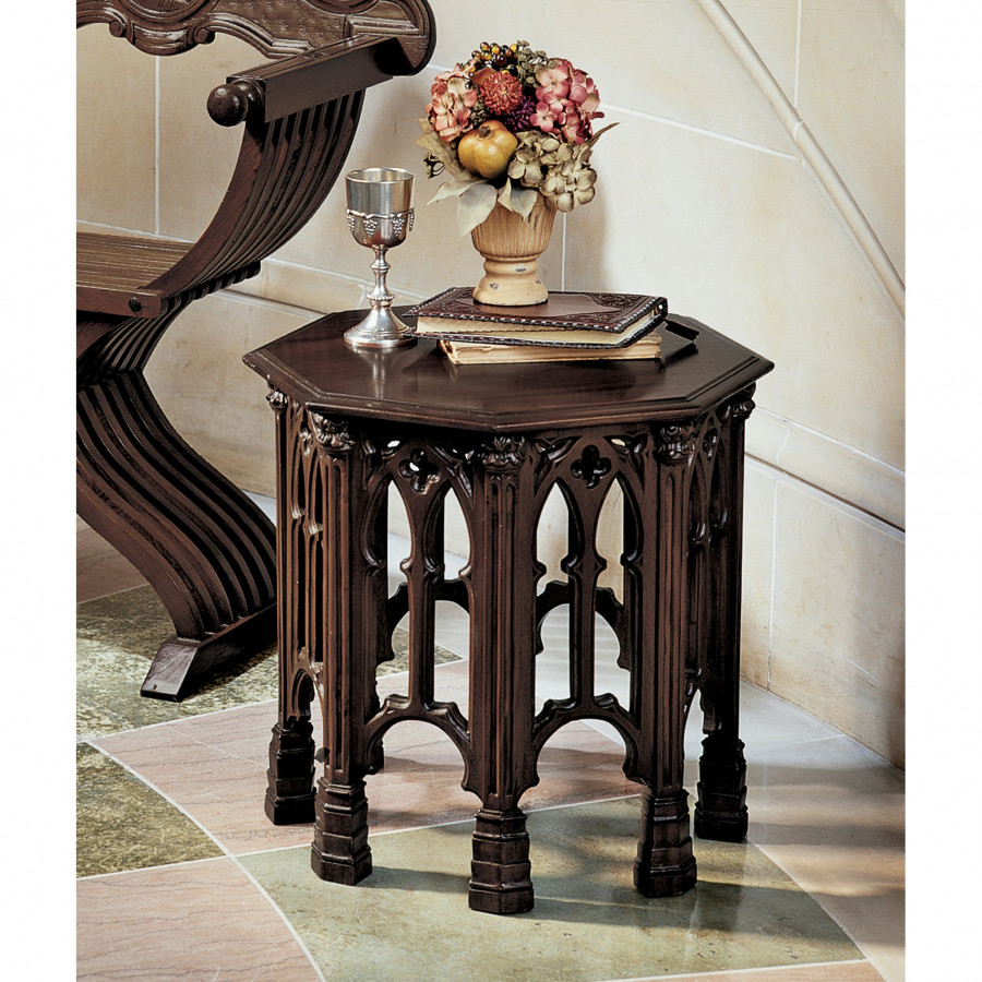 Toscano - Gothic Revival Octagonal Side Table in Mahogany
