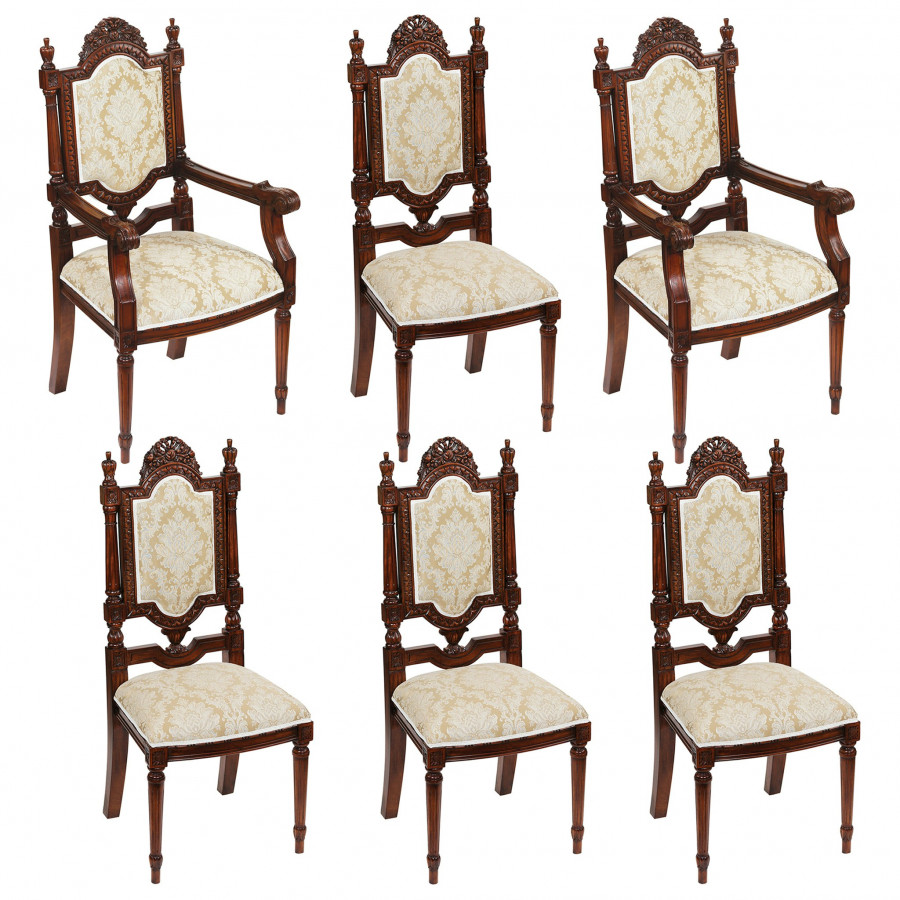Toscano - Set of 6 Salon des Rosiers Dining Chairs in Walnut, Mahogany