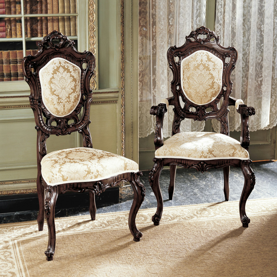Toscano - Set of 6 Toulon Chairs in Beige, Fabric/Mahogany