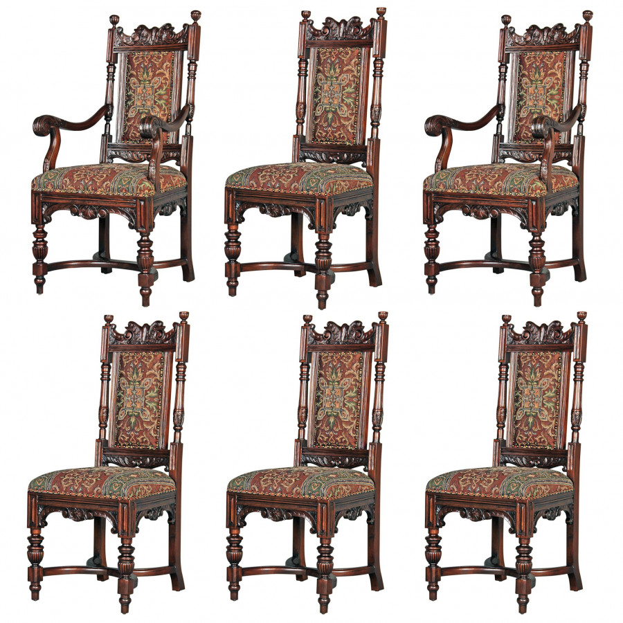 Toscano - Set of 6 Grand Classic Edwardian Dining Chairs in Walnut, Mahogany