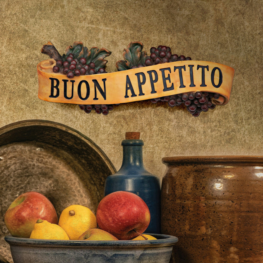 Toscano Abbondanza Italian Sign Grape Wall Sculpture - Buon Appetito