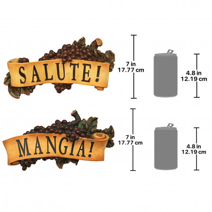 Toscano - Set of 2 Salute and Mangia Italian Signs Grape Wall Sculptures