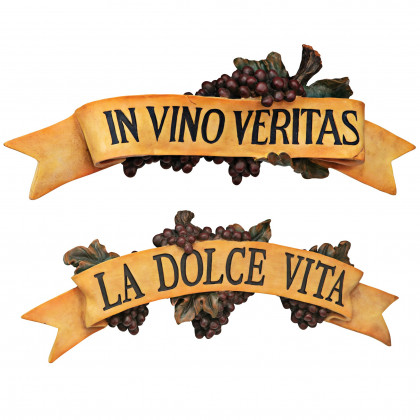 Toscano - Set of 2 La Dolce Vita and In Vino Veritas Italian Signs Grape Wall Sculpture