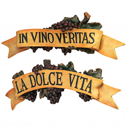 Toscano - Set of 2 La Dolce Vita and In Vino Veritas Italian Signs Grape Wall Sculpture
