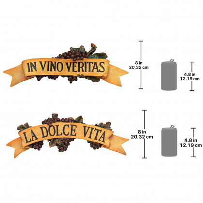 Toscano - Set of 2 La Dolce Vita and In Vino Veritas Italian Signs Grape Wall Sculpture
